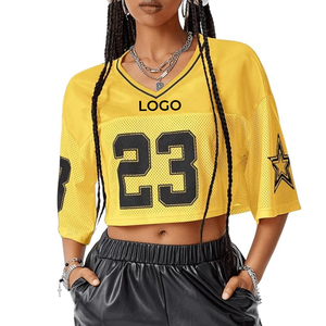 Desain Anda sendiri Y2K atasan Crop ringan pakaian jalanan kaus Jersey untuk wanita Lengan 3/4 kaus kaus kaus sepak bola lucu atasan - Product Image 3