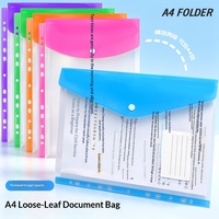 Pochette de classement A4 transparente à feuilles mobiles pour étudiants, sac de rangement multifonctionnel épaissi avec bouton-pression pour documents