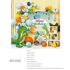 1 Niedliches Dinosaurier-Themen Aluminiumballon-Set mit Hintergrundtuch und Poster-Dekorationen für Kinderpartys Happy <span class=keywords><strong>Birthday</strong></span> Ballons - Product Image 6