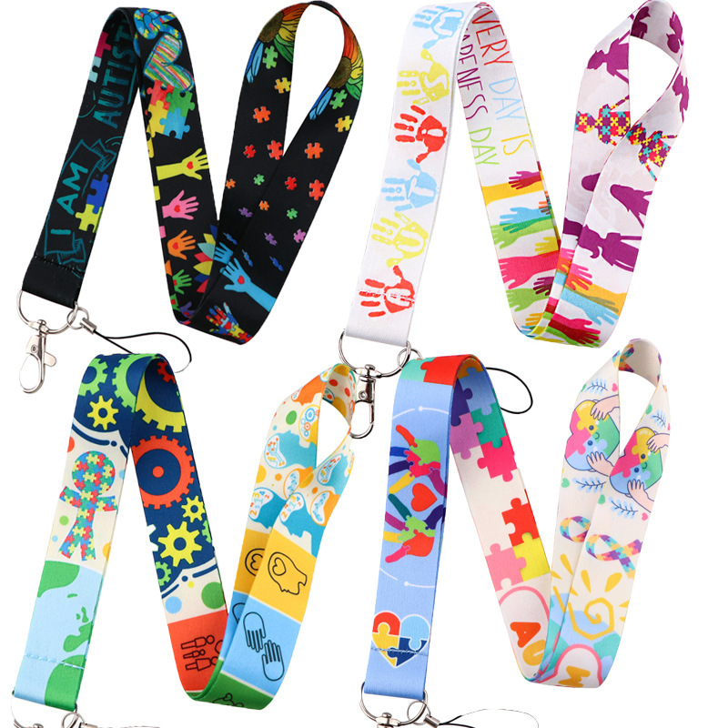 Fashion Caring for Autism Mobile Phone Hanging Stain Lanyards Custom Portable Anti-Lost ID Card Holder Neck Lanyard Accessories