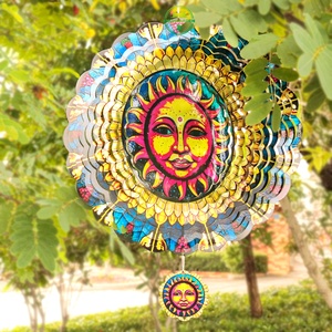 Molinillo de Viento 3D de Acero Inoxidable con Corte Láser, Arte Metálico de 12 Pulgadas, Molinillo de Viento Colgante con Diseño de Dios Sol, Decoraciones Cinéticas para Jardín - Product Image 6