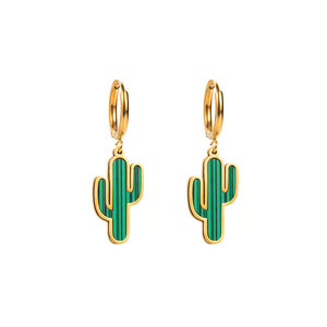 Boucles d'oreilles hypoallergéniques uniques et délicates en acier inoxydable 316L plaqué or 14k 18k, motif cactus, pour femmes - Product Image 1