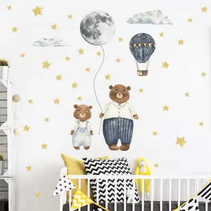キッズルームのためのかわいい漫画のクマの壁のステッカー男の子女の子の部屋の寝室の装飾保育園の壁紙月の星の月の装飾