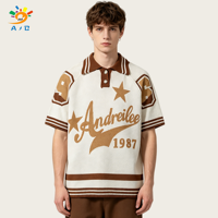 AJB Custom OEM & ODM Pull à manches courtes en tricot jacquard brodé sur le devant, respirant, séchage rapide, streetwear, surdimensionné, été, pour hommes