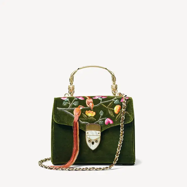 OEM Women Vintage Styling Blossom Embroidered Shoulder Bag Elegant Velvet Top Handle Bag TP230530-2