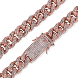 Amazon hiphop glacé cz 18k plaqué or chaîne de lien cubain nouveau or rose 14mm cz Cubain chaîne de conception pour les hommes - Product Image 5