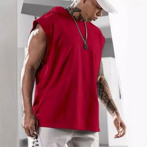 French 0.7 Cotton 0.3 Polyester Quality Best Short Embroidery Fabric <strong>Sleevless</strong> <strong>Hoodies</strong> with Custom Drawstrings Designs - Product Image 4