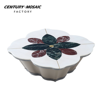 Table basse en marbre blanc de luxe moderne Centurymosaic, table basse artisanale en pierre fleurie, grande table basse pour villa, hôtel, salon