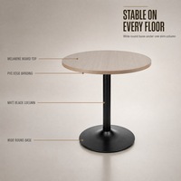 Table de bistrot ronde moderne pour usage commercial, plateau en mélamine avec support de table à colonne unique en métal noir, vente en gros