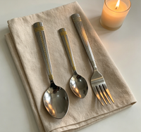 Lot de cuillères de table en acier inoxydable avec poignée gaufrée, couleur argent, faible MOQ pour les distributeurs en gros