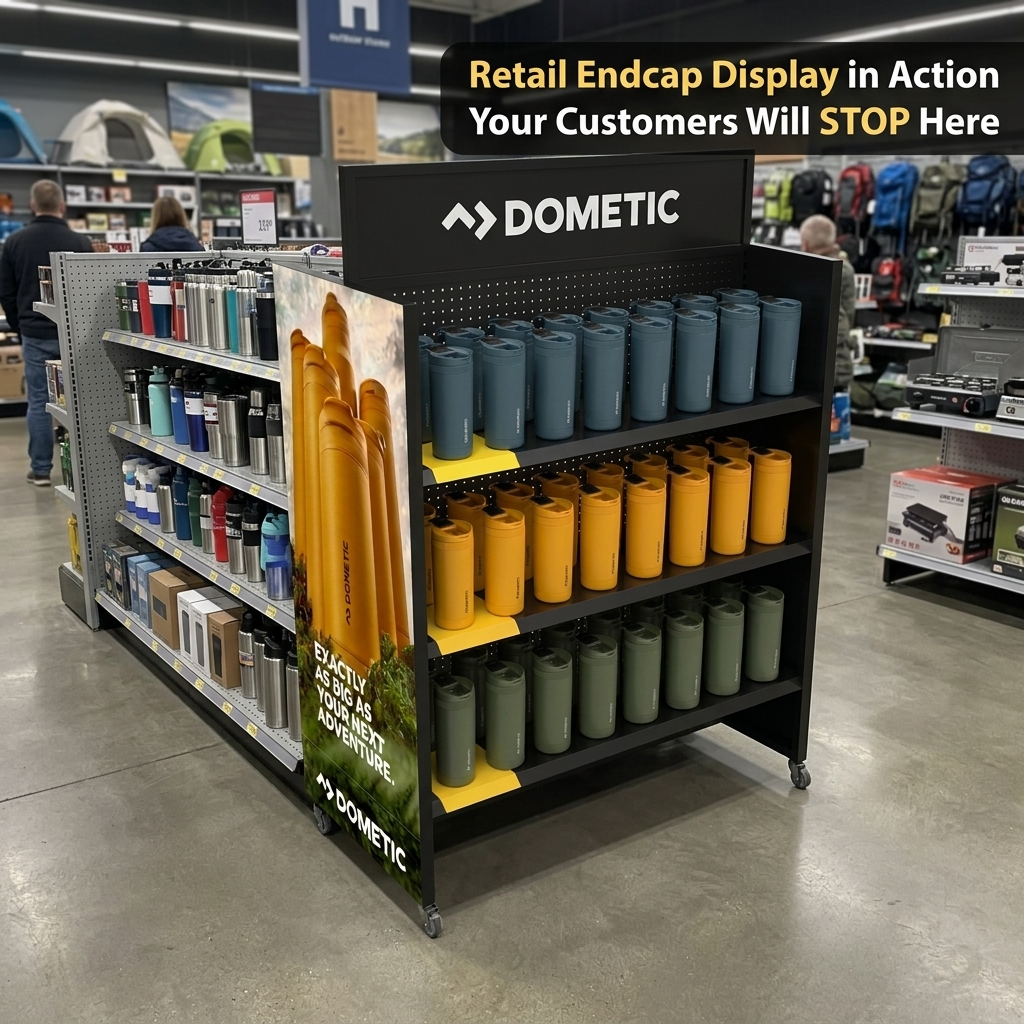Custom Metal Floor Display Rack with Wheels for Tumblers Bottles Cans and Consumer Goods for Retail Stores & Supermarket — view 3