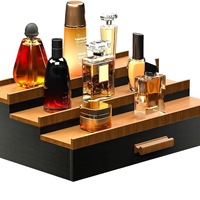 Organizador de Escritorio Personalizable de Lujo en Madera de Nogal con Diseño Escalonado, Cajón de Almacenamiento para Cosméticos, Maquillaje, Celular y Reloj