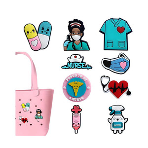 <b>Nurse</b> Themed Beach Tote <b>Bag</b> with Bogg <b>Bag</b> Charms Simply Southern Rubber Inserts Accessories Halloween Occasion Compatible - Product Image 1