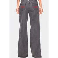 Jeans délavés à panneau de paillettes en détresse vintage pantalon baggy taille moyenne à jambe droite pantalon effiloché coupe décontractée pour femmes