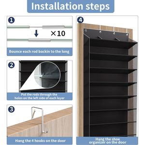 Organizador de zapatos para colgar sobre la puerta de 10 niveles, 33x15x85cm, con bolsillos profundos para almacenamiento en el armario - Product Image 5