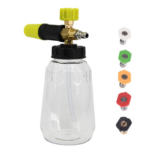 Pulvérisateur à mousse 1L, bouteille transparente avec buses réglables pour lavage de voiture, fonctionnement manuel, plastique multicolore - Product Image 1