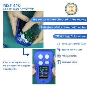 เครื่องตรวจจับก๊าซรั่วแบบพกพา MST 410 มัลติ 4 in 1 สำหรับตรวจจับ EX/O2/H2S/CO/O3/NO2/SO2/NH3/HCL/CO2/HCN/VOC แทนที่ BW Microclip - Product Image 2