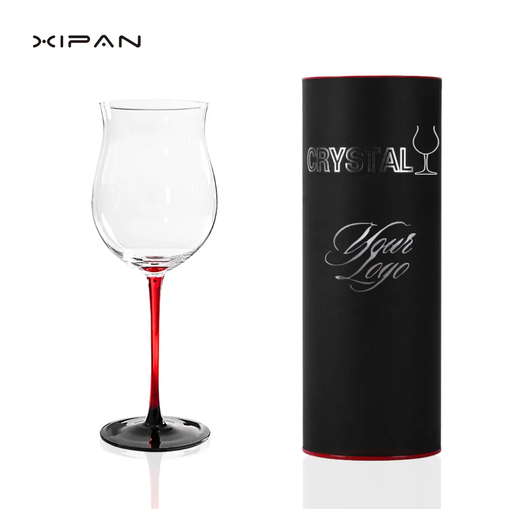 كوب النبيذ الأعلى مبيعاً Goblet يُربط باللون الأسود حسب الطلب زجاج نبيذ من الكريستال يناسب النبيذ الأحمر البرجندي هدية فاخرة يُباع بالجملة