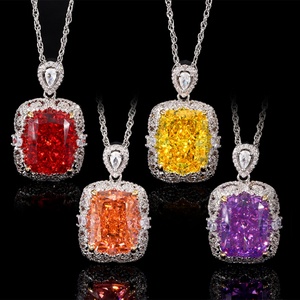 Fashion Eco-friendly <b>Copper</b> Jewelry 12*16mm Red Cubic Zirconia Iced Out High Carbon Diamond Pendant Necklace for Women Party - Product Image 1
