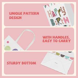 Sacchetti Regalo in Carta con Manici, Tema <span class=keywords><strong>Buon</strong></span> <span class=keywords><strong>Compleanno</strong></span>, Sacchetti Bianchi per Feste di <span class=keywords><strong>Compleanno</strong></span> e Celebrazioni - Product Image 3