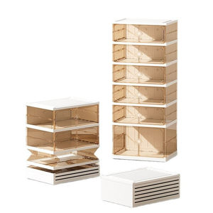 تخفيضات على الأسعار صناديق تخزين أحذية شفافة متعددة المستويات قابلة للطي مضادة للغبار من البلاستيك مع باب - Product Image 1