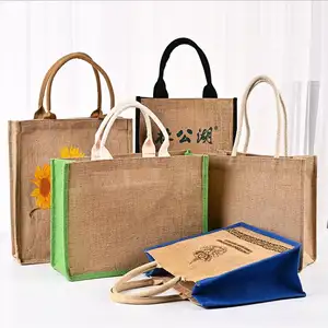 Custom Recycled Logo Printing Cloth Carrying Women's Tote Bags Shopping Bags Natural Gunny Plain Large Tote Jute Bag