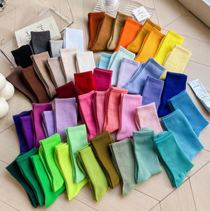 Bán buôn màu rắn đồng bằng vớ giản dị phụ nữ 100% bông phi hành Đoàn tùy chỉnh thực hiện Logo Slouch vớ - Product Image 1