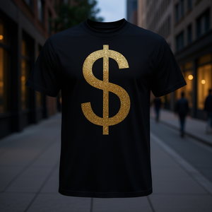Camiseta con Símbolo de Dólar, Diseño Brillante en Negro y Dorado, Prenda Moderna - Product Image 3