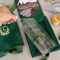 Boîte cadeau en velours vert foncé, best-seller transfrontalier, estampage à chaud, style européen, carte d'invitation de mariage personnalisable