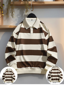 <span class=keywords><strong>Polo</strong></span> a <span class=keywords><strong>Maniche</strong></span> <span class=keywords><strong>Lunghe</strong></span> Casual Sportiva Trendy da Uomo, in <span class=keywords><strong>Maglia</strong></span> a Righe Bicolore con Bottoni - Product Image 5