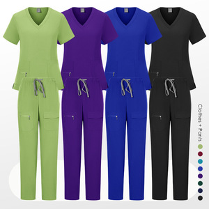 Women's Scrub Set V-Neck Short Sleeve High Waist With Pockets For Medical Work Uniforms Split Design Medium Stretch Fabric - Product Image 1