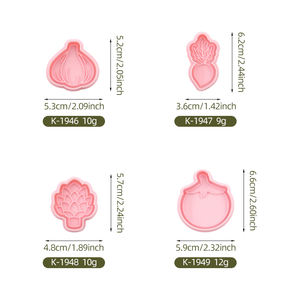 Moule à biscuits 3D en plastique personnalisable pour la série Légumes, motif aubergine et chou-fleur, pour pâte à modeler DIY - Product Image 6