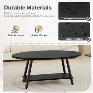 Table basse ovale multifonctionnelle à 2 niveaux, plateau imperméable, pieds réglables, grand rangement, salon, maison - Product Image 3