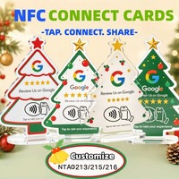 حامل أكريليك مخصص لعيد الميلاد مع بطاقة NFC لمراجعات جوجل، تردد 13.56 ميجاهرتز، NTAG213/215/216، اضغط للوصول إلى مراجعات العملاء، حامل NFC للعرض على الطاولة