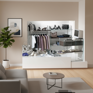 Mueble de Pared Moderno, Composición 243x40x H 140, Blanco Brillante, Mueble de Almacenamiento para Sala de Estar - Product Image 3