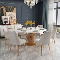 Table à manger ronde en marbre et verre, avec base rotative en métal, couleur blanc et noir, de luxe
