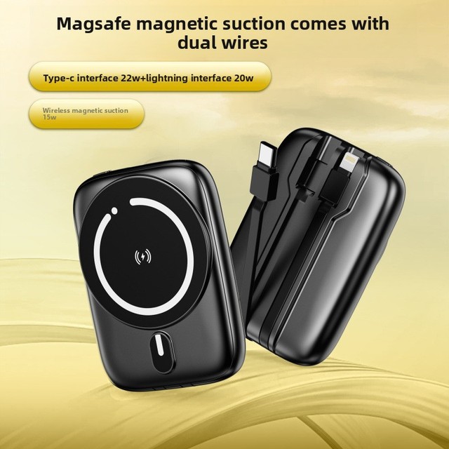 Plastic Magnetic Ultra-thin for Wireless Fast Charging PD 22W Power Bank Dual Cables Compatible iPhone 15 Portable Charger
