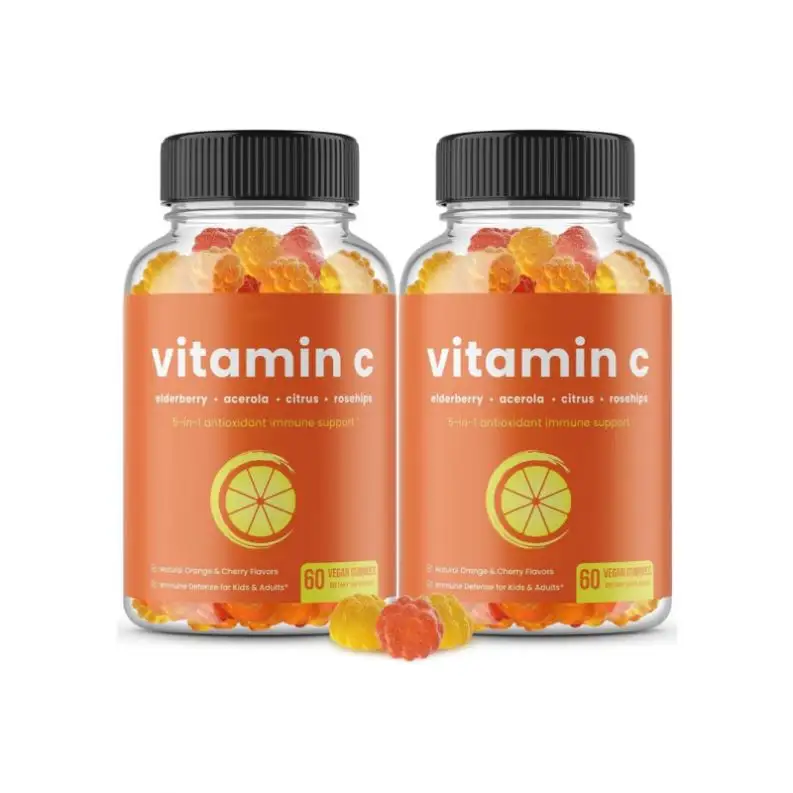 Gomitas de vitamina C para adultos y niños con saúco, escaramujo, bioflavonoides cítricos y cereza de Acerola