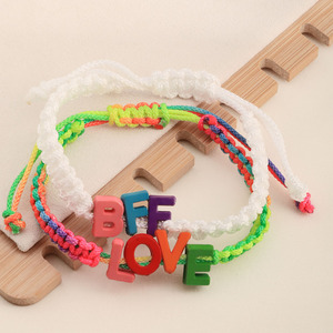 Yiwu Factory Personalized Trendy Colors Bright Acrylic Letter <strong>Large</strong> Hole <strong>Bead</strong> Handmade Weaving Unisex Party Bangles <strong>Bracelet</strong> - Product Image 3
