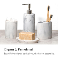 Ensemble complet d'accessoires de salle de bain CF en résine marbrée 4 pièces : distributeur de savon, porte-brosse à dents, gobelet à bain de bouche pour salle de bain et hôtel