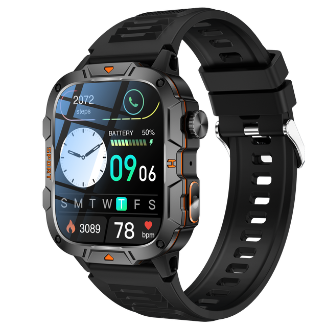 2025 Sport Fashion Square Smart Watch QX12 Fitness & Sleep Tracker 1.96 Inch IP68 Waterproof Alloy Case Silica Gel Band
