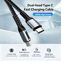 Kabel USB C ke USB C 100W PD Dual Type C, Chip E-Marker, Kabel Pengisian Cepat Terjalin, Transfer Data 480Mbps untuk Laptop dan Ponsel