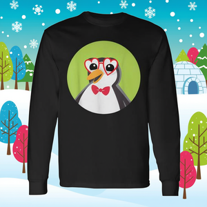 T-shirt à manches longues pour enfants avec pingouin mignon, lunettes en forme de cœur et nœud - Product Image 3