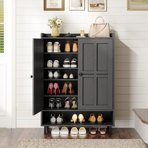 Meuble à chaussures moderne SENYU en bois noir avec 6 étagères, rangement gain de place pour l'entrée, idéal pour l'ameublement de la maison - Product Image 2