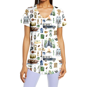 T-shirt à manches courtes et col en V pour femme, imprimé drapeau du 4 juillet, mélange de coton, décontracté, pour les vacances - Product Image 1