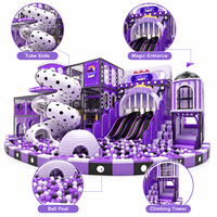 Structure de jeu intérieure commerciale personnalisée à thème lumineux, avec toboggan multi-voies et piscine à balles, recyclable et adaptée aux enfants.