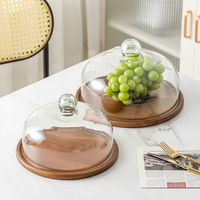 Support à gâteau en verre avec base en bois d'acacia, 7 tailles de 13 à 30 cm, cloche, plateau en bambou, présentoir pour fromages, desserts, pâtisseries, boulangerie