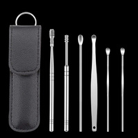 Kit de 6 cure-oreilles en acier inoxydable, nettoyeur de cérumen en spirale portable avec porte-clés
