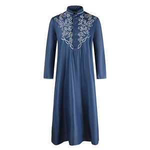 2023 <span class=keywords><strong>ropa</strong></span> Floral musulmana para hombres Jubba Thobe de manga larga de Color sólido túnicas transpirables cuello levantado caftán islámico para hombres Abaya - Product Image 5