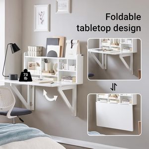 <span class=keywords><strong>Bureau</strong></span> <span class=keywords><strong>mural</strong></span> pliable pour petites pièces, gain de place. Station de travail flottante pliable avec étagère réglable, idéale pour le <span class=keywords><strong>bureau</strong></span> à domicile - Product Image 2